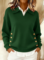 Vynette | Jersey de Cuello en V con Solapa - Verde