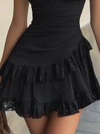 Vestido Violeta Cortés con Volantes en Encaje y Escote en V