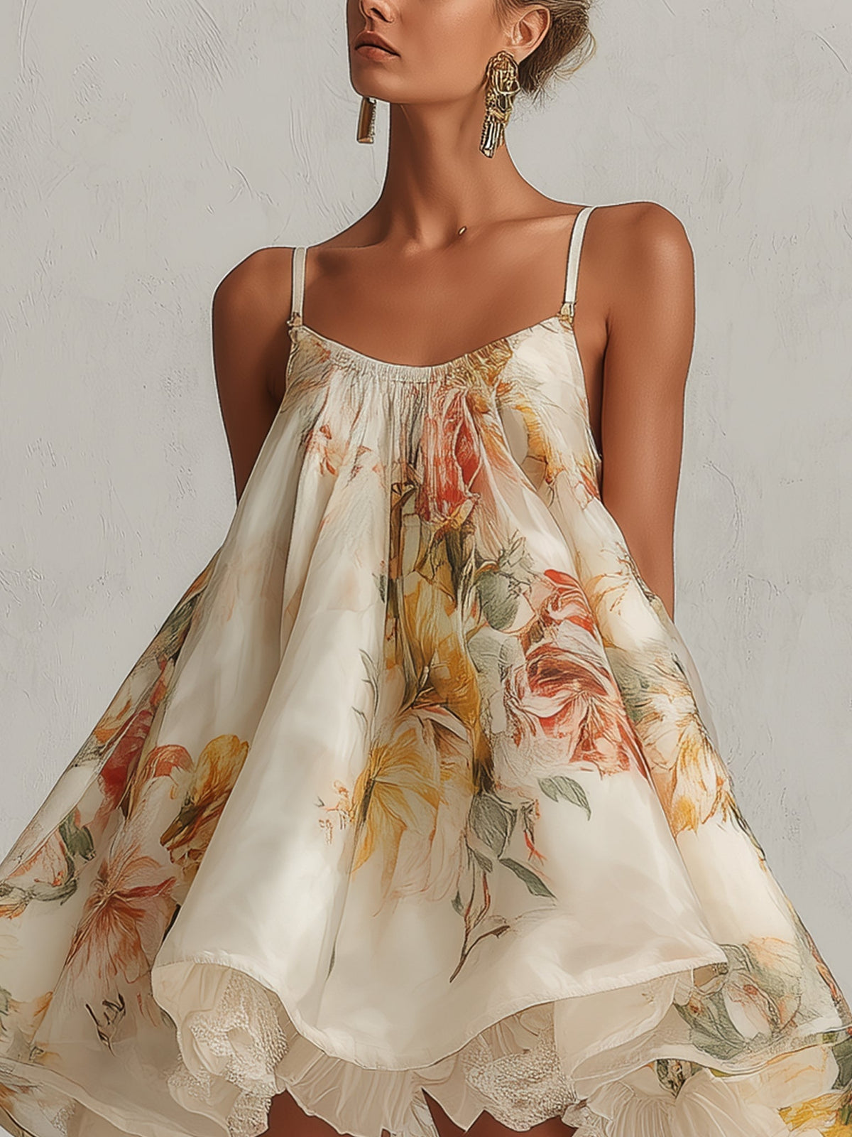 Vestido Violeta Cortés con Organza Floral con Ribete de Encaje