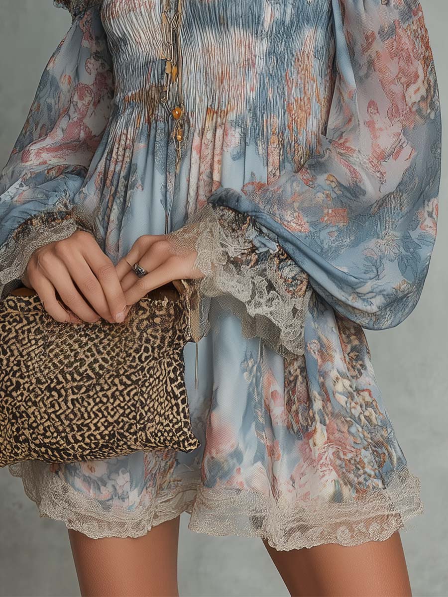 Vestido Violeta Cortés con Hombros Descubiertos y Flores Románticas