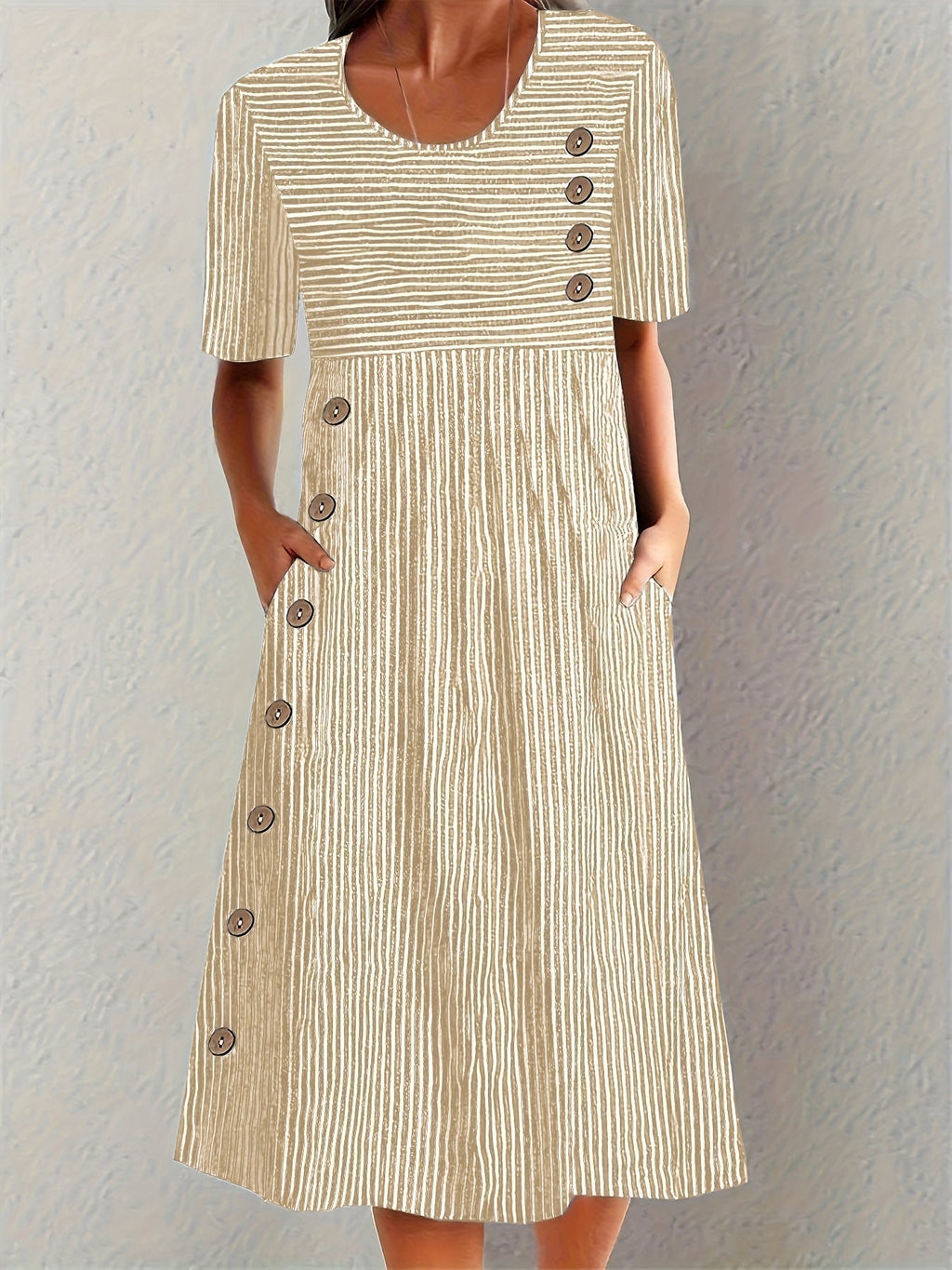 Sofia | Vestido de Verano de Rayas - Beige