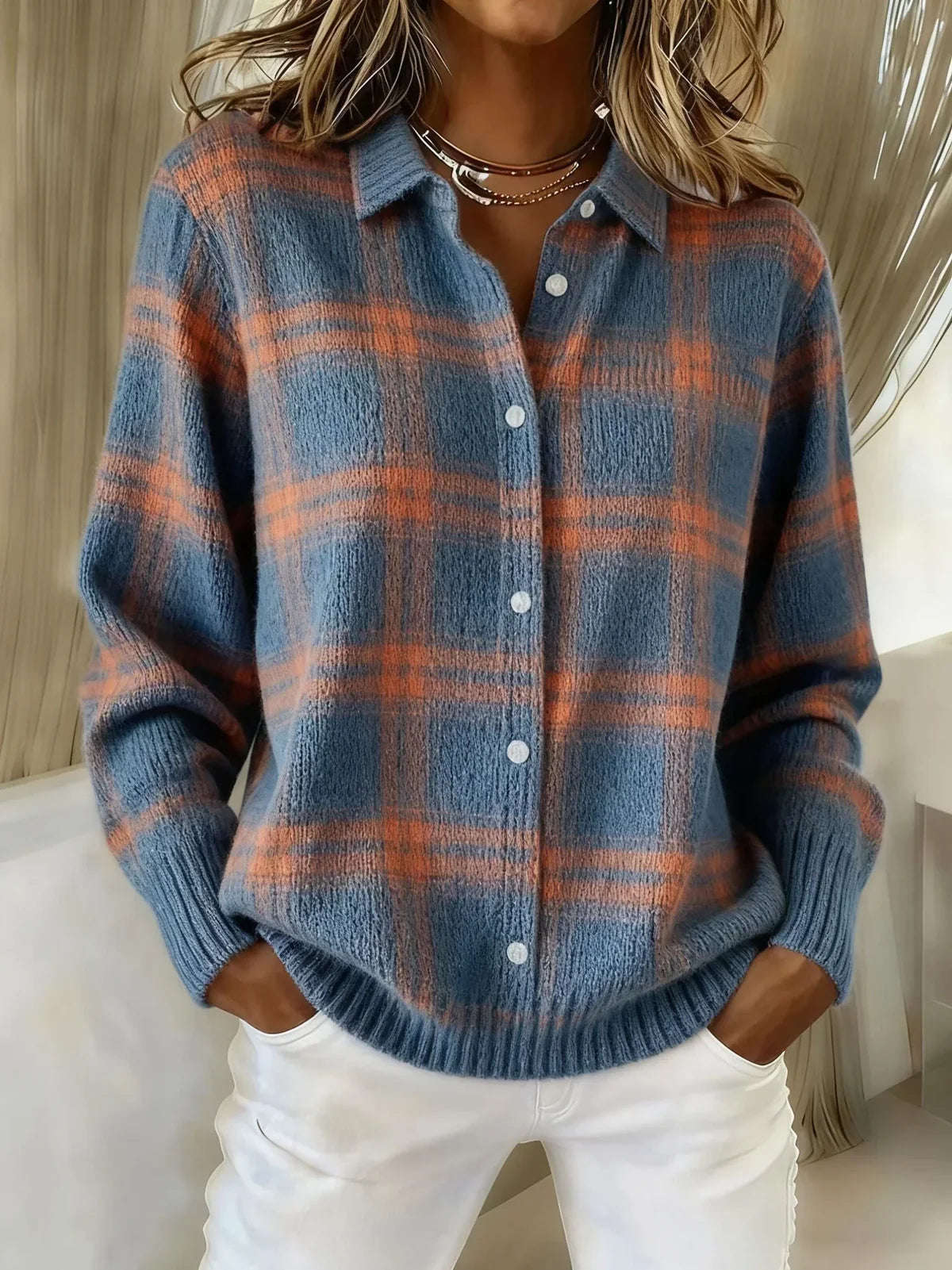 Camille | Cárdigan de Cuadros - Azul y Naranja