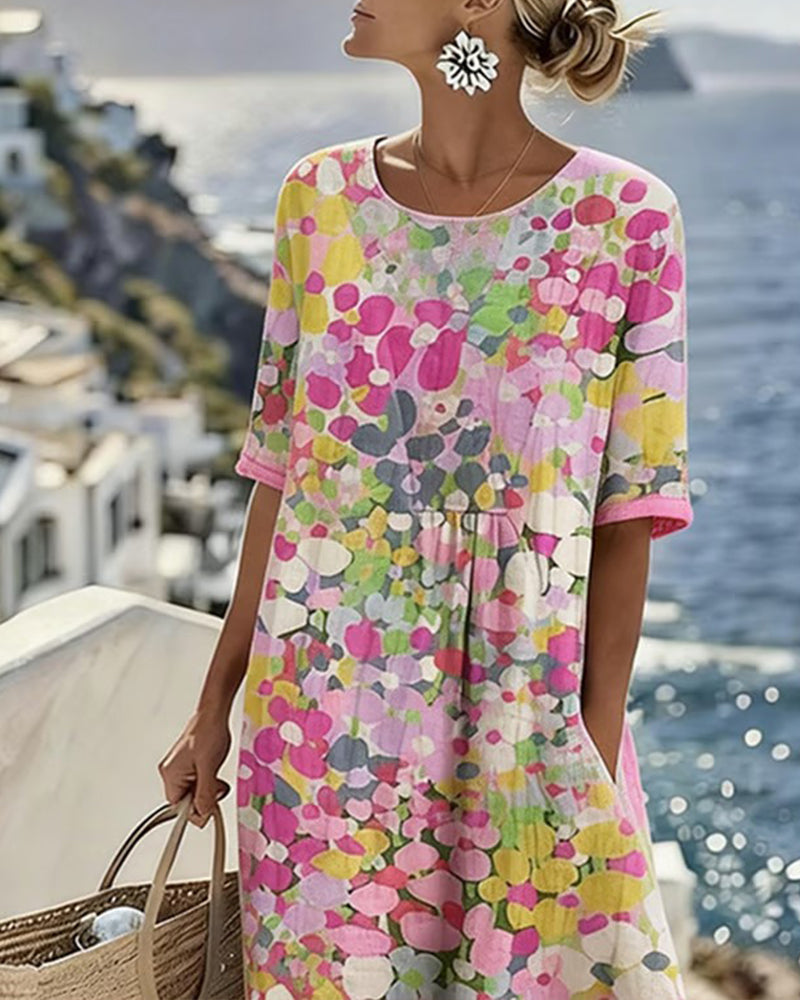 Vestido Violeta Cortés con Estampado Floral Ligero de Verano