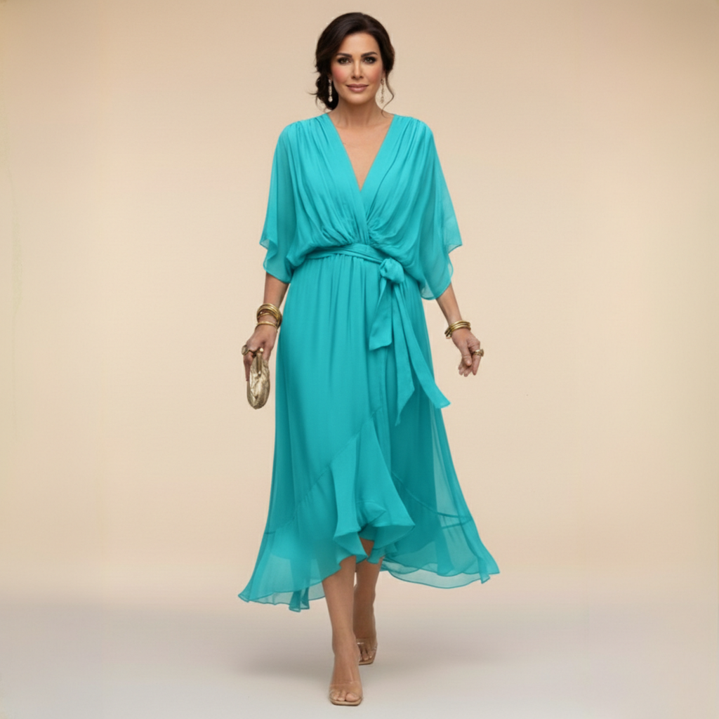 Monica | Vestido Elegante de Cuello en V - Azul Marino