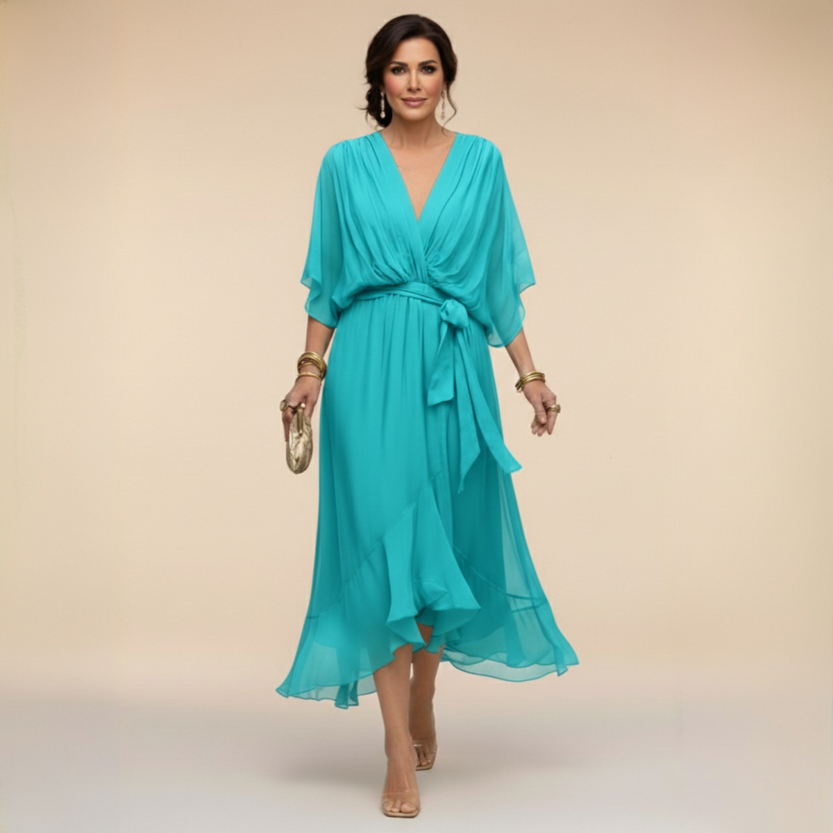 Monica | Vestido Elegante de Cuello en V - Azul Marino