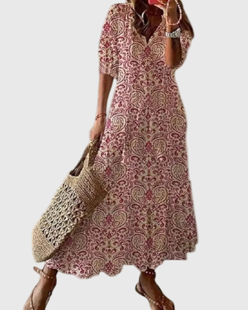 Amalia | Vestido Maxi Boho Vintage de Verano - Rojo