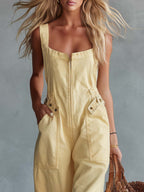 Maria | Mono Entero en Denim Amarillo Estilo Casual Retro