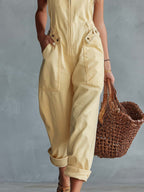 Maria | Mono Entero en Denim Amarillo Estilo Casual Retro