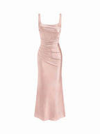 Vestido Violeta Cortés con Escote Cuadrado Satinado