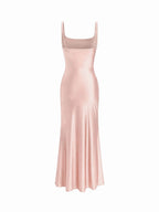 Vestido Violeta Cortés con Escote Cuadrado Satinado