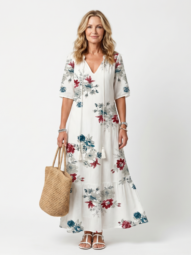Vestido Violeta Cortés con Estampado Floral Disperso