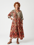 Vestido Violeta Cortés con Estampado Mixto y Bolsillos