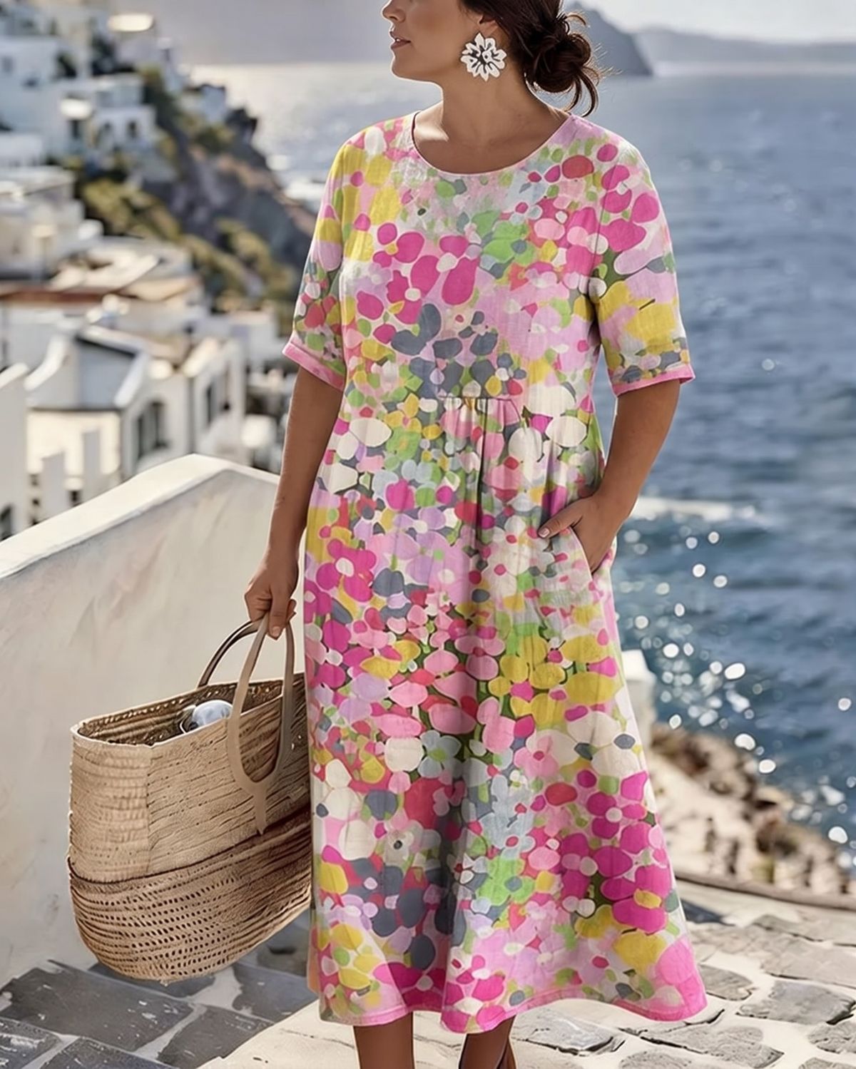 Vestido Violeta Cortés con Estampado Floral Ligero de Verano