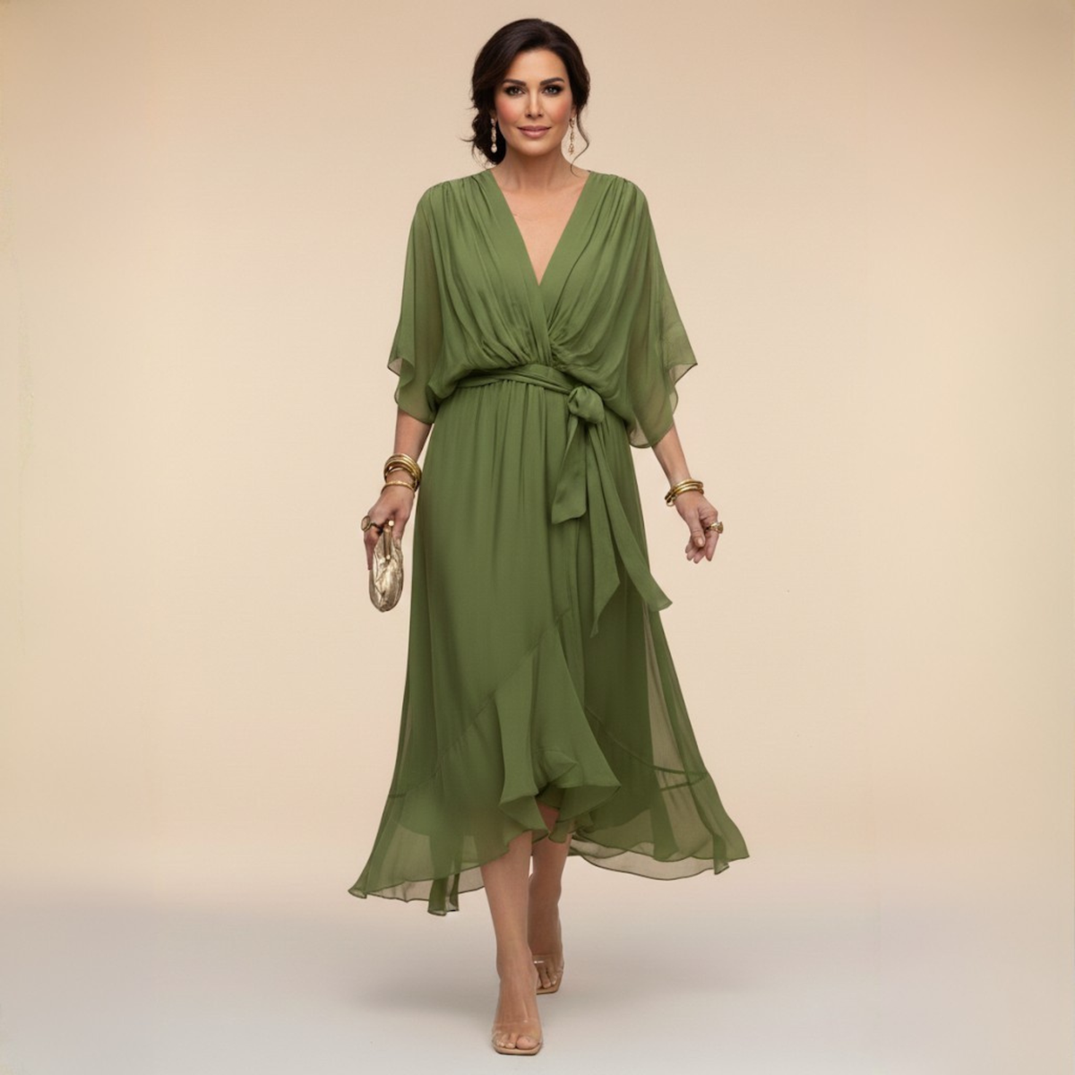 Monica | Vestido Elegante de Cuello en V - Verde