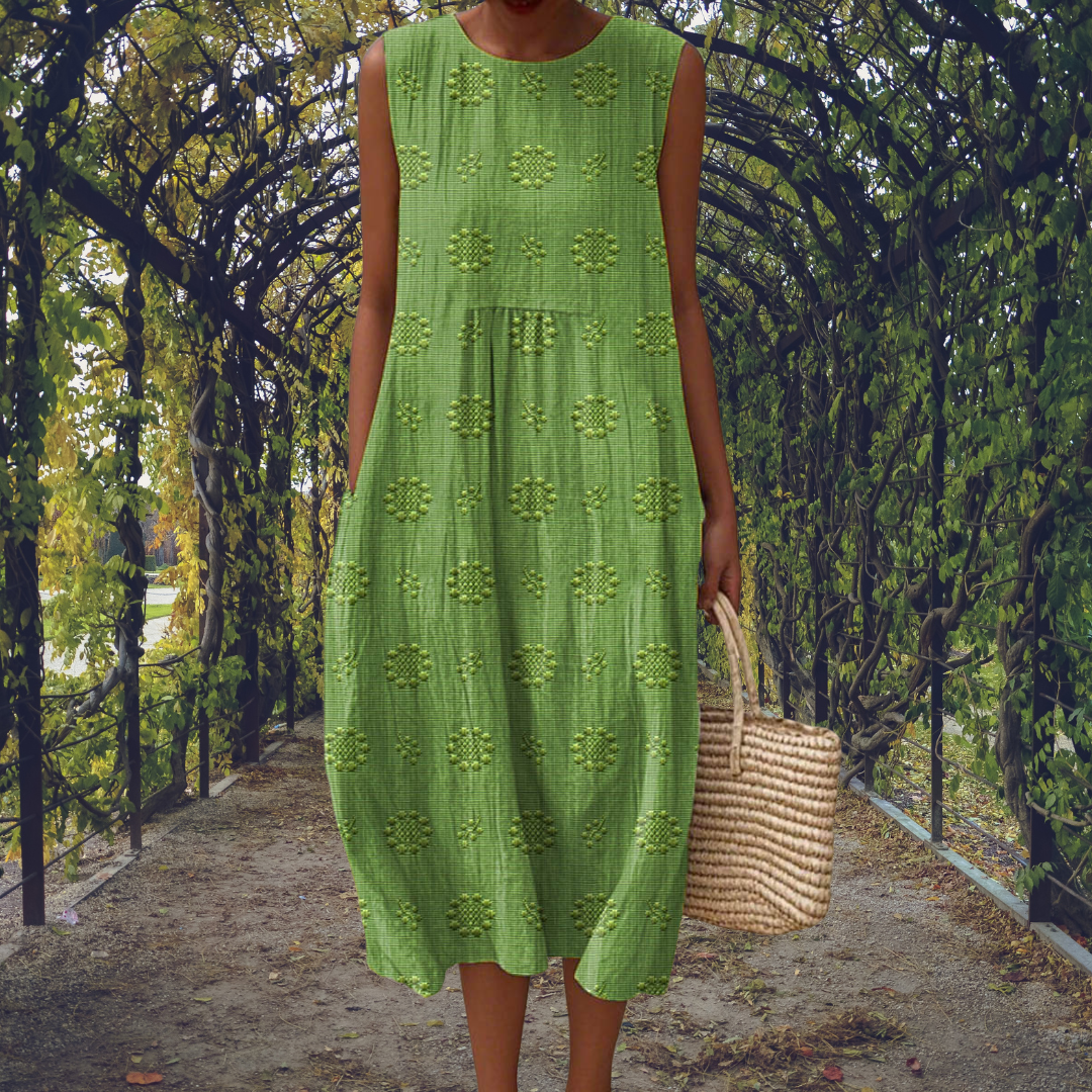 Aikaterini | Vestido Elegante sin Mangas con Bolsillos - Verde