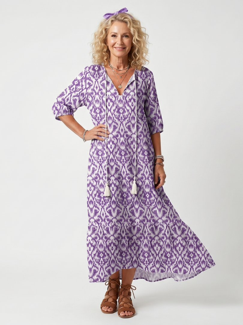 Vestido Violeta Cortés con Estampado Floral Repetido