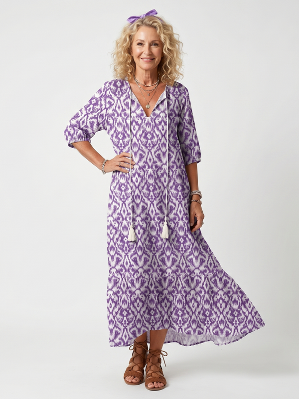 Vestido Violeta Cortés con Estampado Floral Repetido