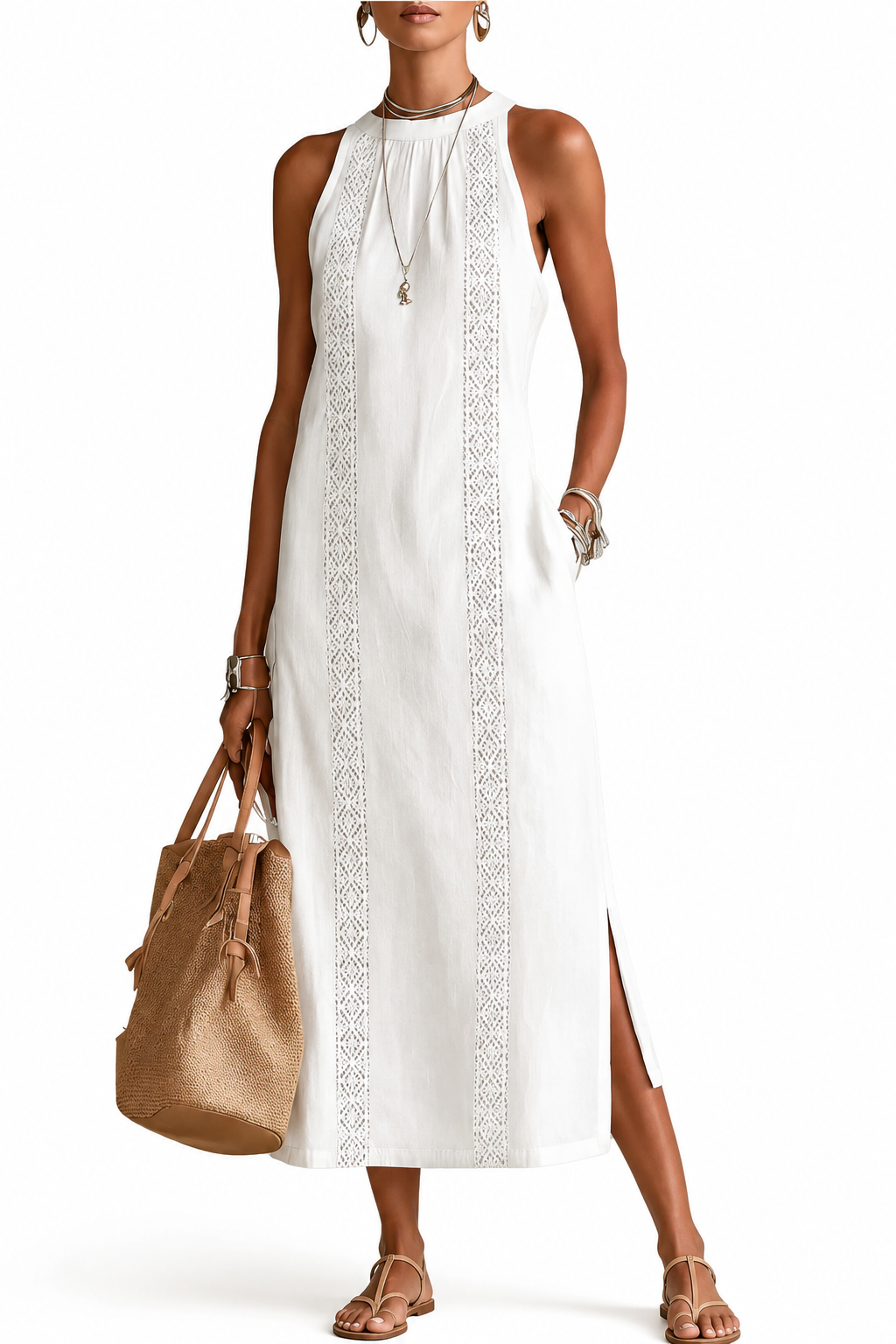 JIMENA | VESTIDO MID RELAJADO CON CUELLO MANDARÍN BORDADO