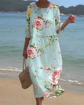 Keely | Vestido Floral Atardecer - Flores Azules
