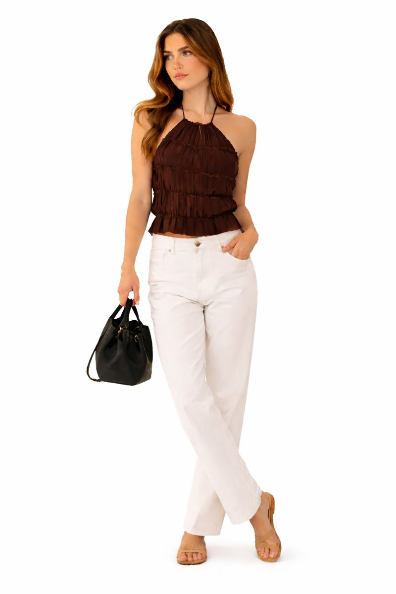 TOP DE ENCAJE EN COLOR CHOCOLATE