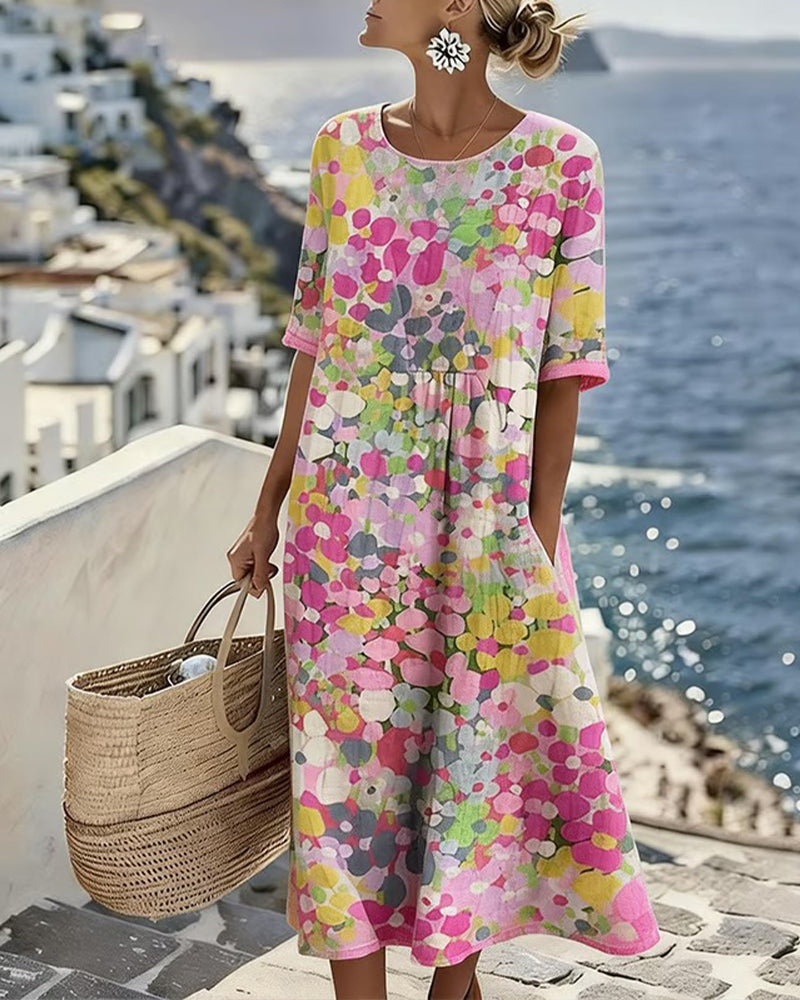 Vestido Violeta Cortés con Estampado Floral Ligero de Verano