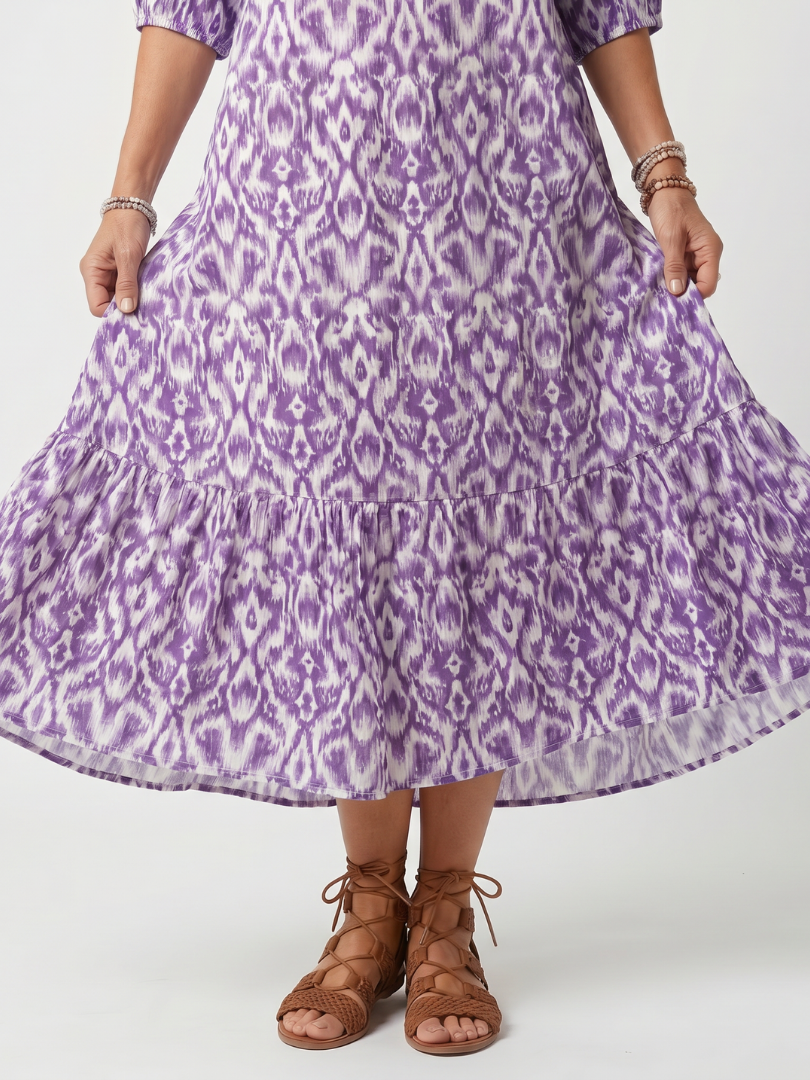 Vestido Violeta Cortés con Estampado Floral Repetido