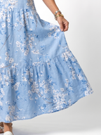 Vestido Violeta Cortés con Estampado Floral y Cordones