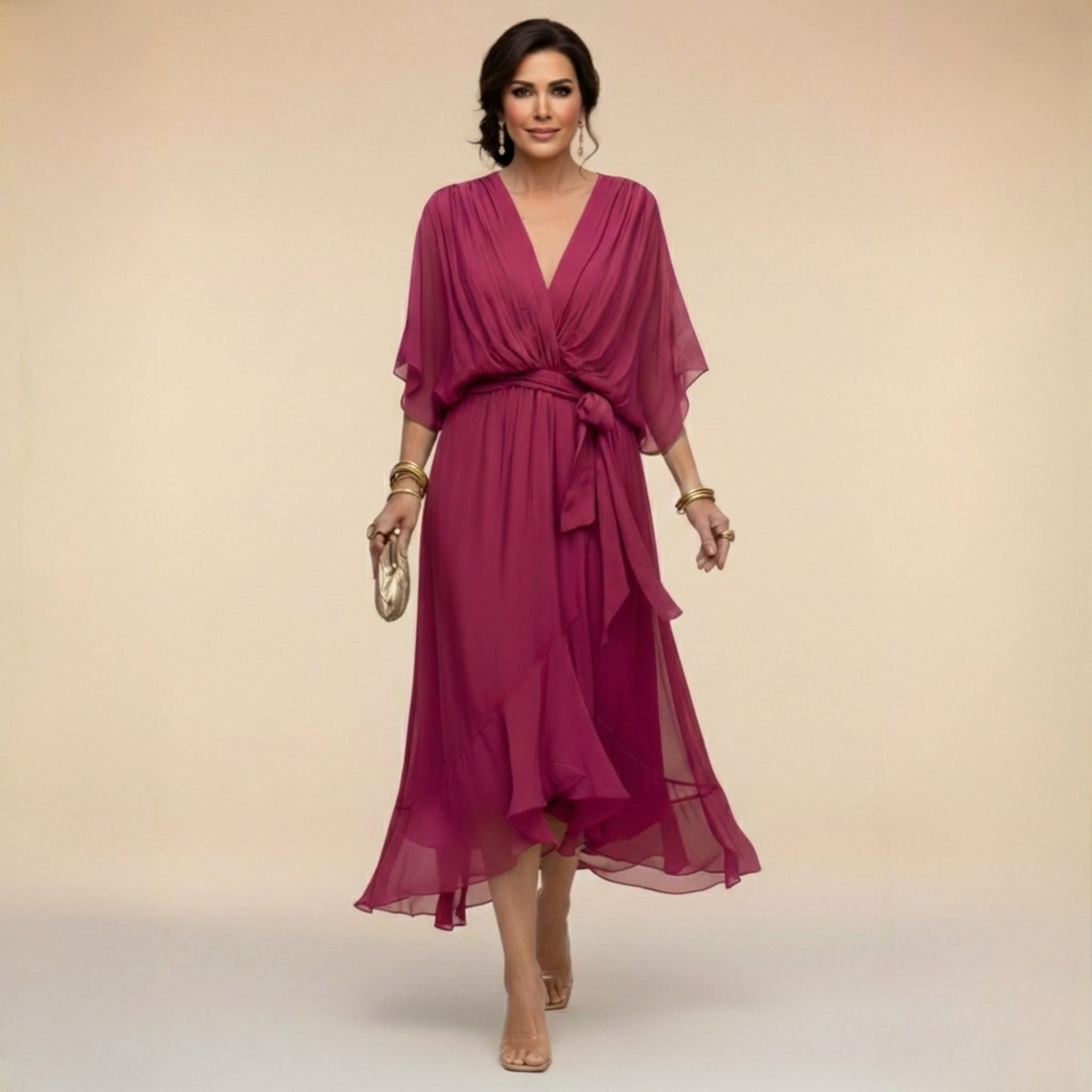 Monica | Vestido Elegante de Cuello en V - Morado