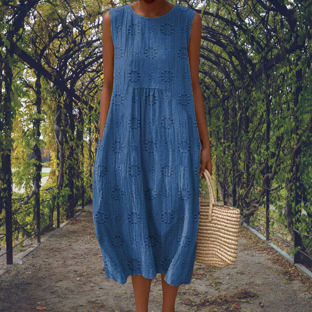 Aikaterini | Vestido Elegante sin Mangas con Bolsillos - Azul