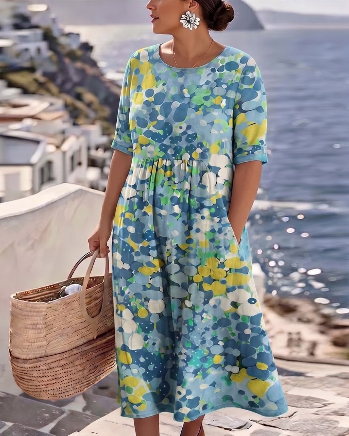 Vestido Violeta Cortés con Estampado Floral Ligero de Verano