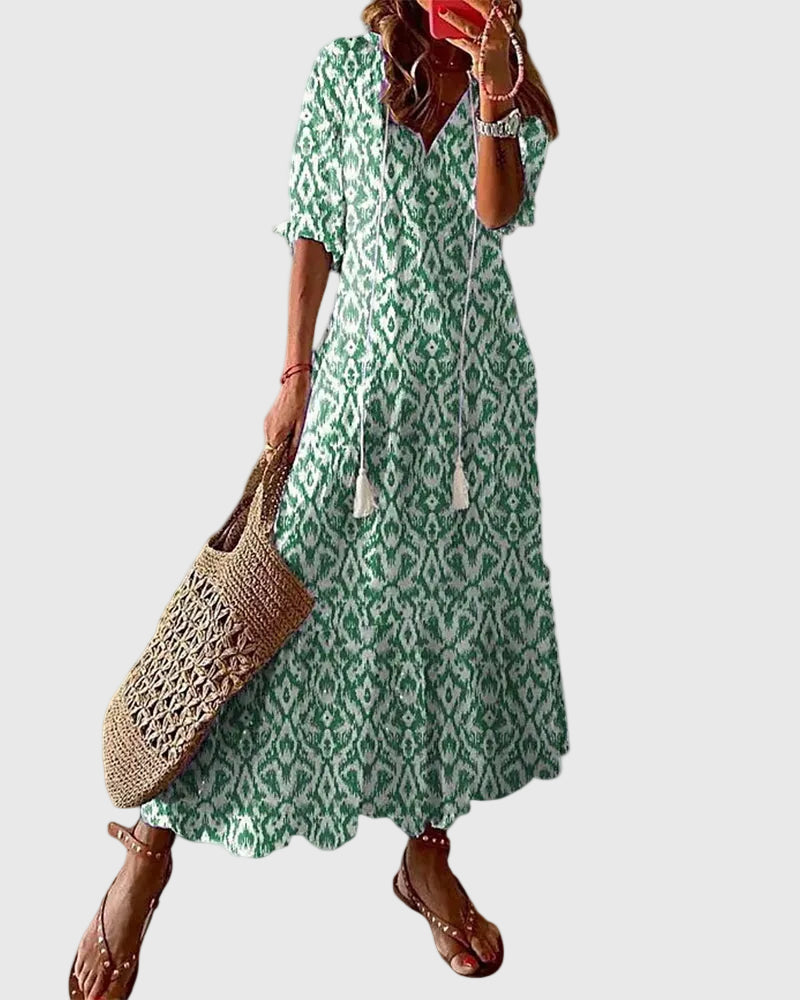 Amalia | Vestido Maxi Boho Vintage de Verano - Verde