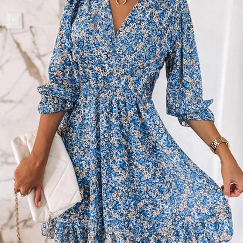 Sunna | Vestido Floral Elegante - Azul