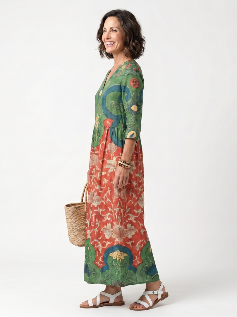 Vestido Violeta Cortés con Escote en V y Bolsillos Laterales