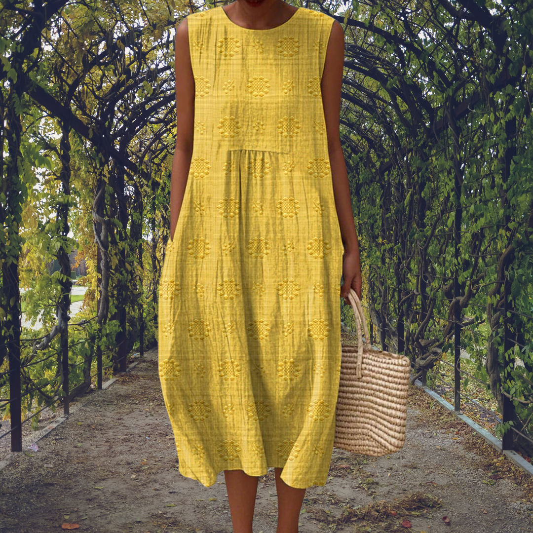 Aikaterini | Vestido Elegante sin Mangas con Bolsillos - Amarillo