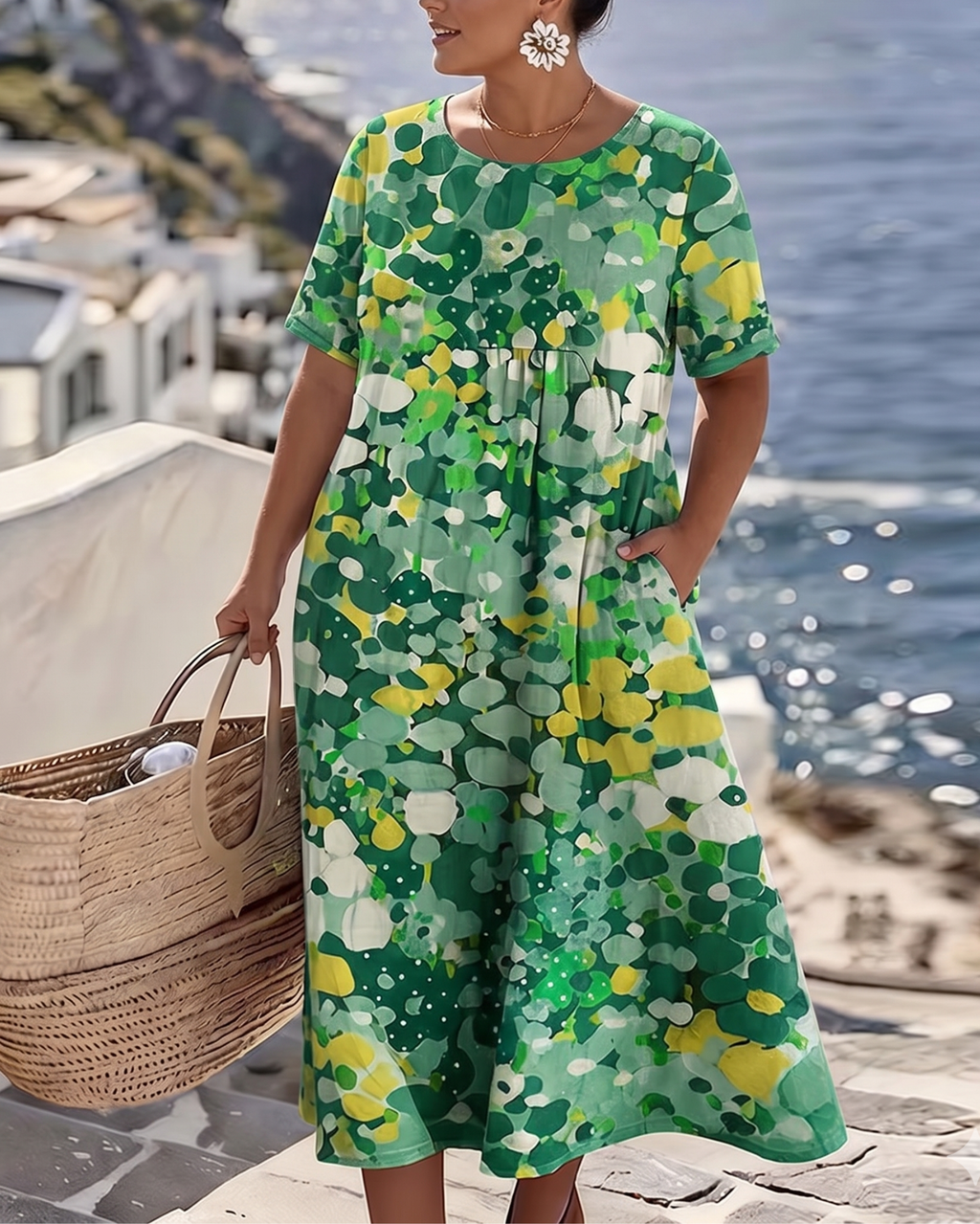 Vestido Violeta Cortés con Estampado Floral Ligero de Verano