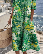 Vestido Violeta Cortés con Estampado Floral Ligero de Verano