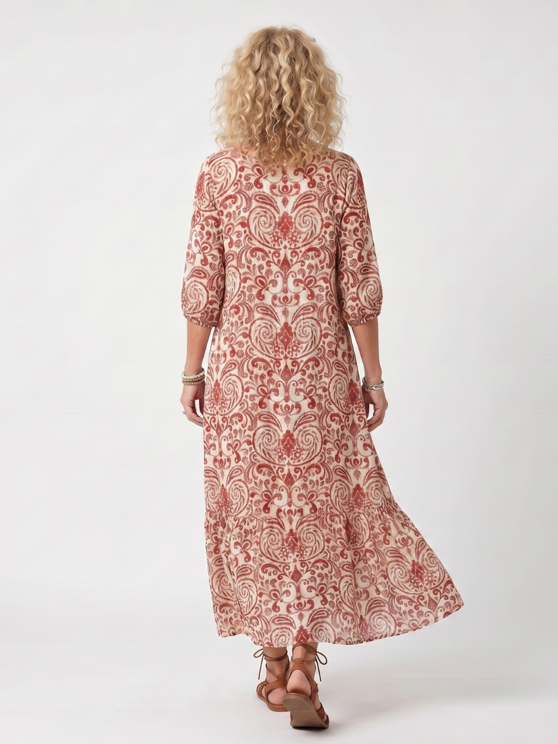 Vestido Violeta Cortés con Estampado Ornamental