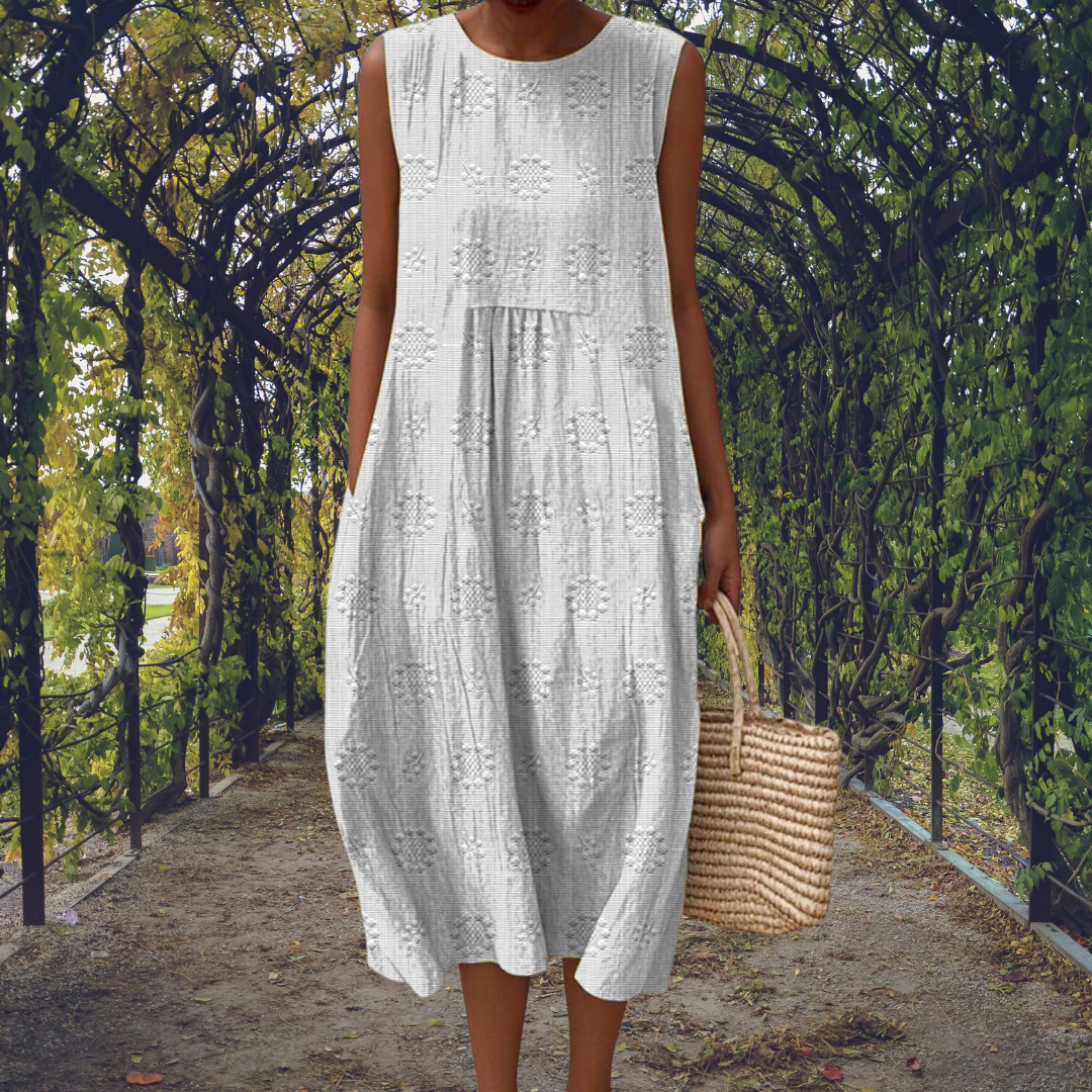 Aikaterini | Vestido Elegante sin Mangas con Bolsillos - Blanco