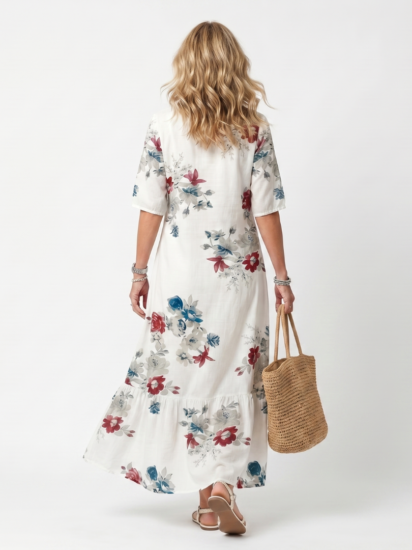 Vestido Violeta Cortés con Estampado Floral Disperso