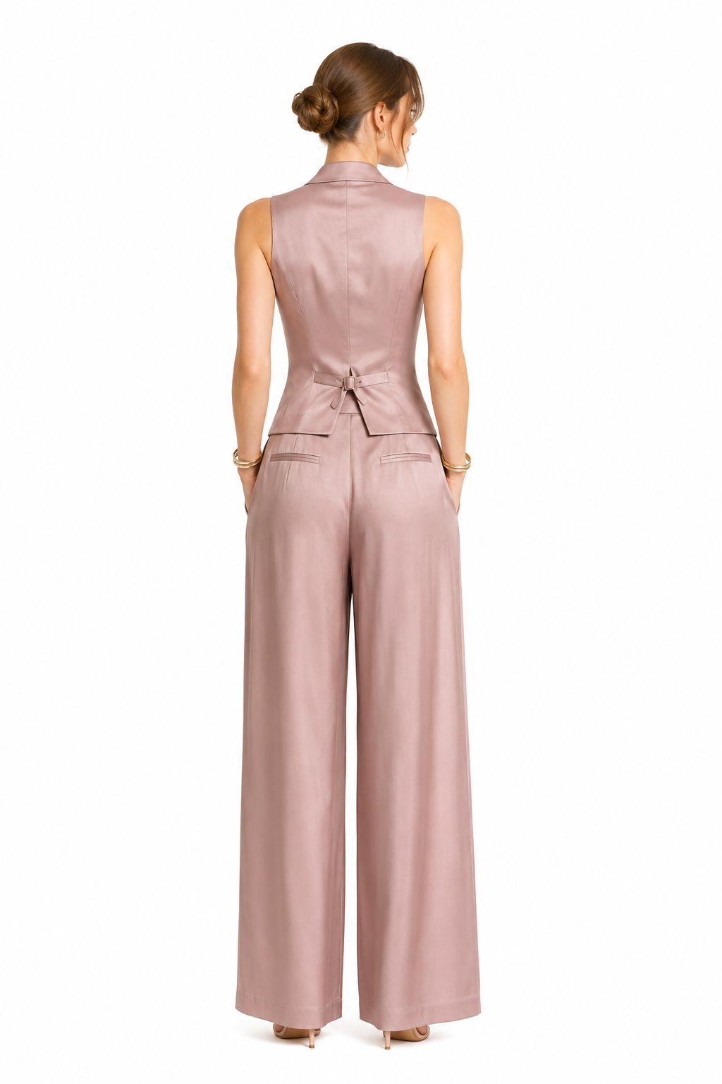 CONJUNTO DE DOS PIEZAS PARA MUJER CON CUELLO EN V Y BOTONES