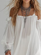 Vestido Violeta Cortés con Estilo Bohemio y Hombros Descubiertos