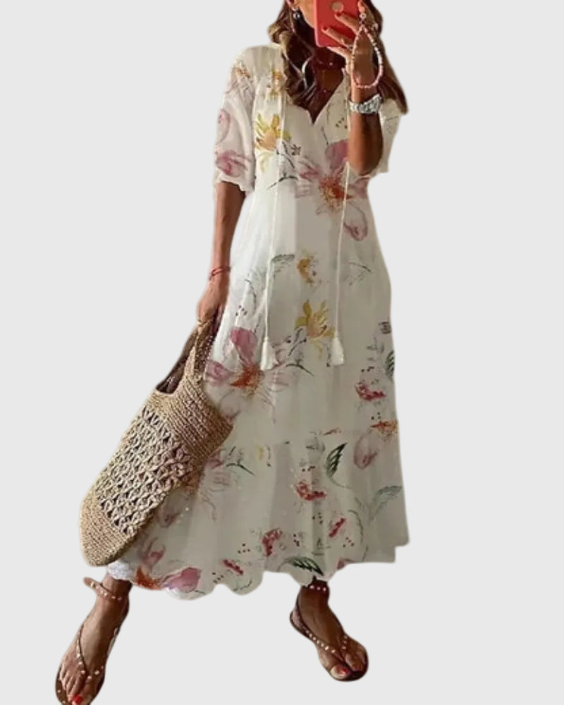Amalia | Vestido Maxi Boho Vintage de Verano - Blanco
