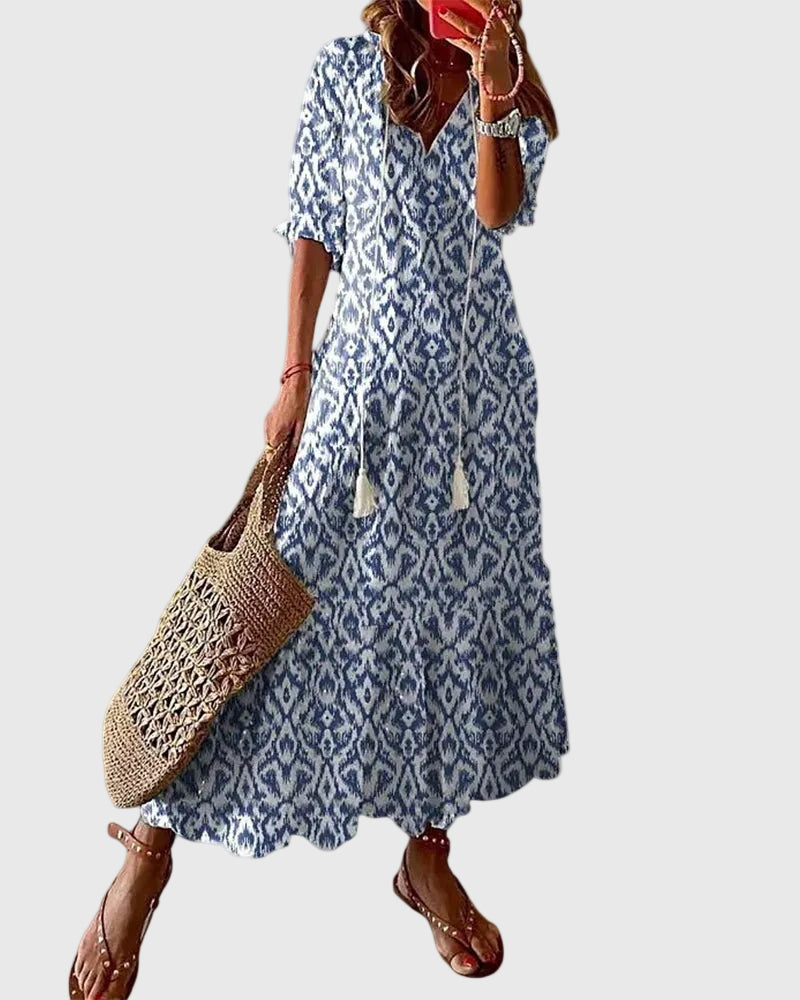 Amalia | Vestido Maxi Boho Vintage de Verano - Azul