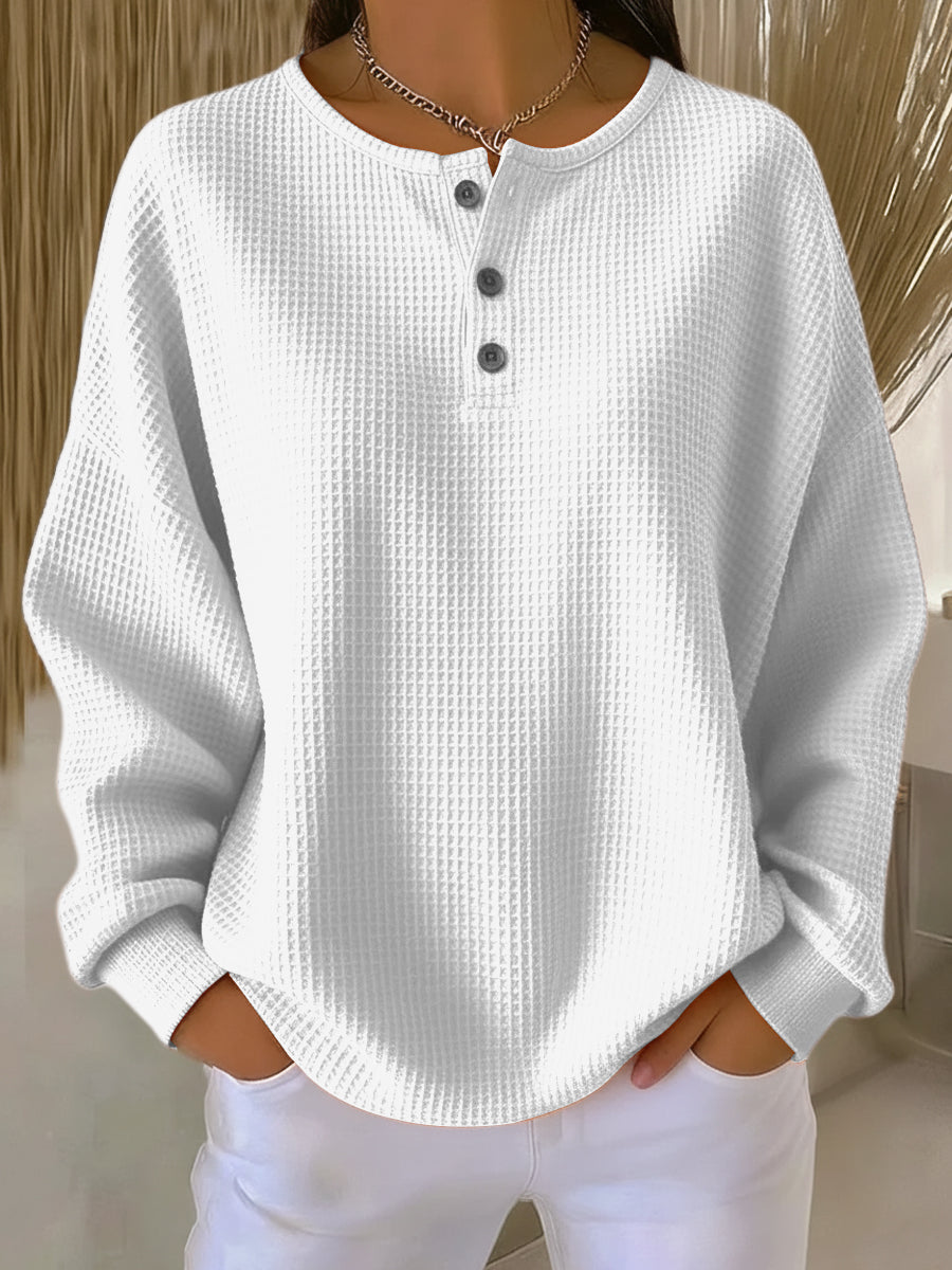 Mirabel | Sudadera Henley de Punto Gofre - Blanco