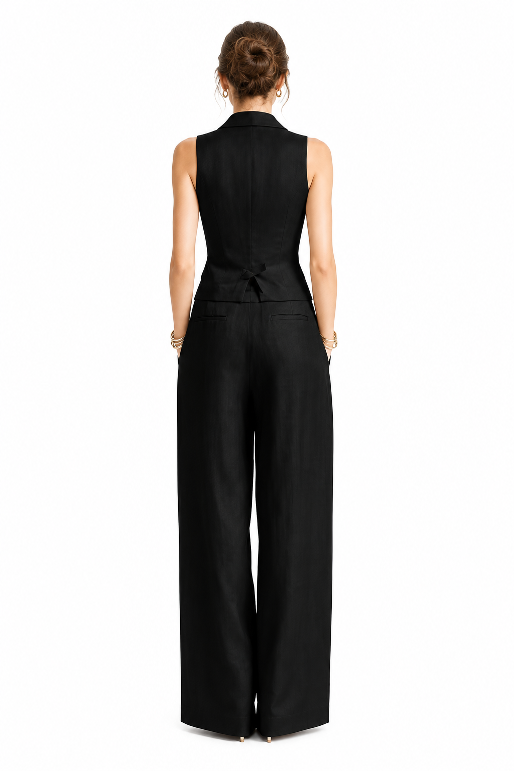 CONJUNTO DE DOS PIEZAS PARA MUJER CON CUELLO EN V Y BOTONES