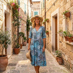 Maristella | Vestido Midi Estampado Sin Esfuerzo - Azul Océano