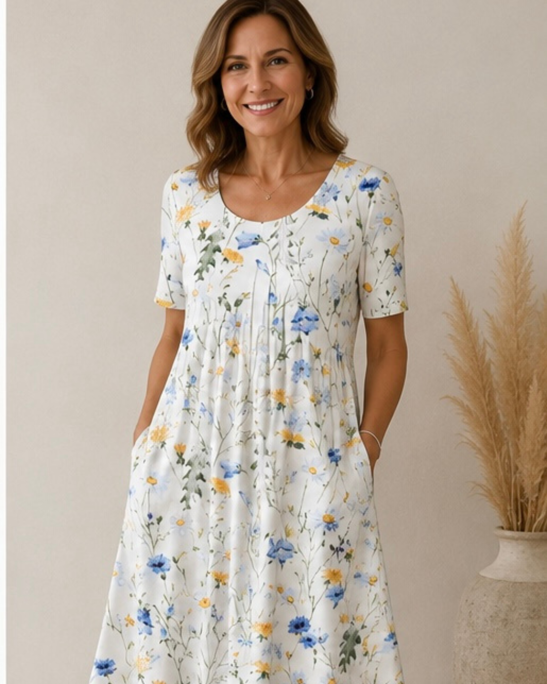 Rosie | Vestido Midi Floral con Bolsillos - Floral Azul Claro