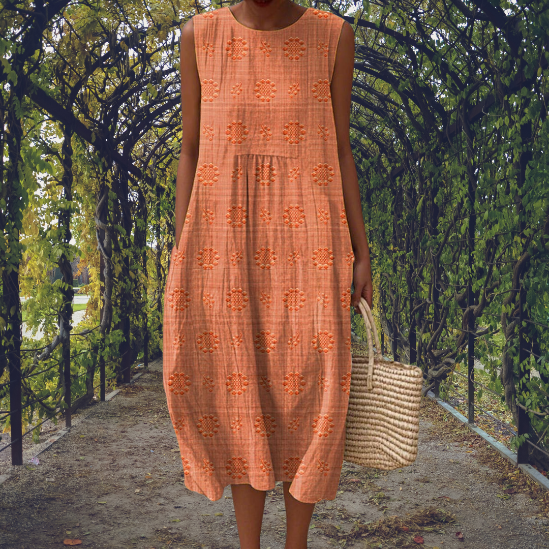Aikaterini | Vestido Elegante sin Mangas con Bolsillos - Naranja