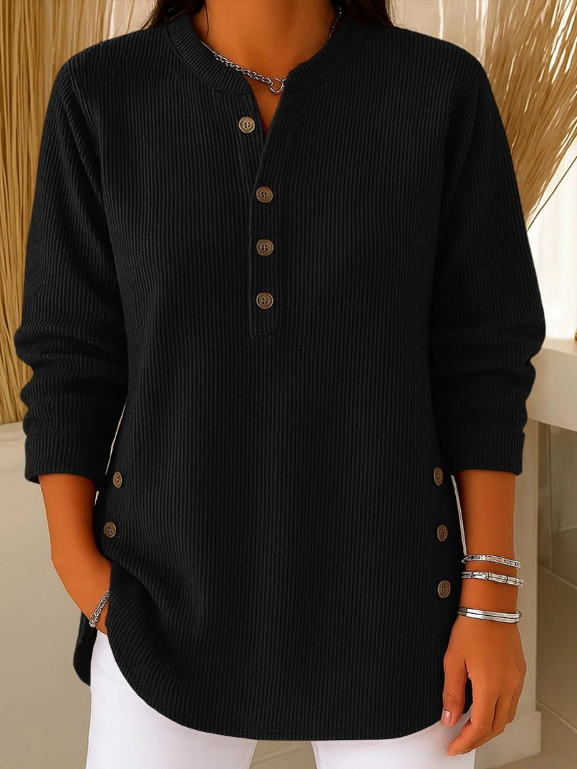 Neva | Túnica Henley con Botones - Negro