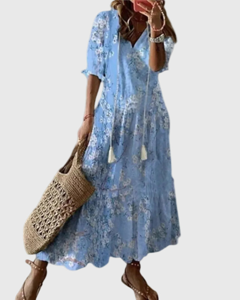 Amalia | Vestido Maxi Boho Vintage de Verano - Azul Claro